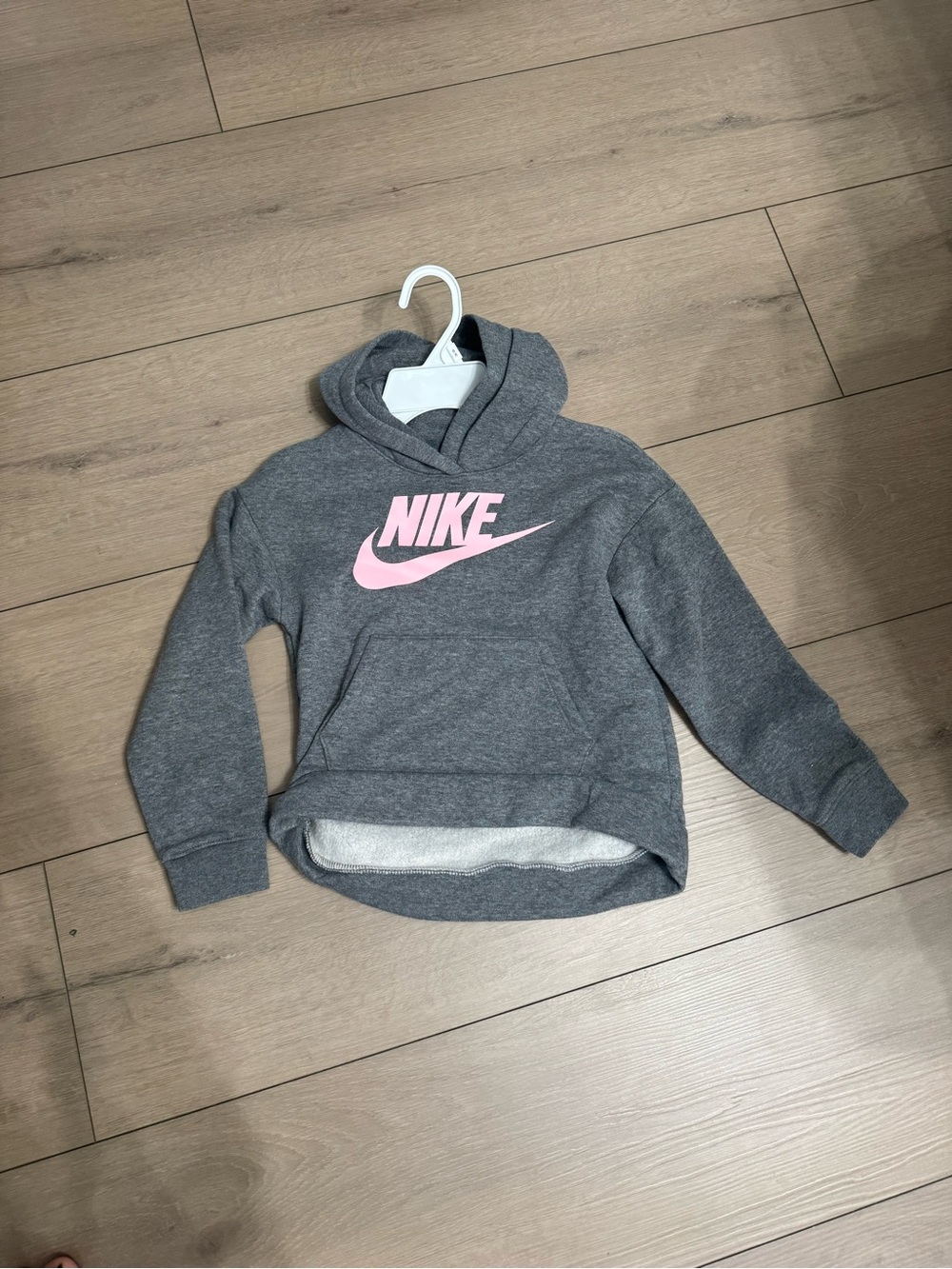 Nike Kids Charcoal Gray Hoodie with Pink Swoosh